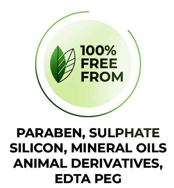 Paraben, Sulphate Silicon, Mineral Oils Animal Derivatives, Edta Peg